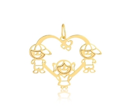 Pingente Coração 2 Meninos e 1 Menina - 10k