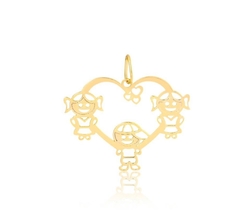 Pingente Coração 2 Meninas e 1 Menino - 10k