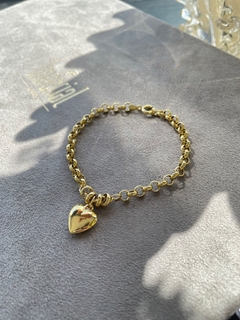 Pulseira Elo Português Misto com Coração M - 10k - Imperial