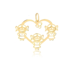 Pingente Coração 3 Meninas - 10k