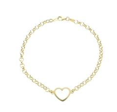 Pulseira Elo Português PP com Coração - 10k