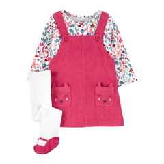 Conjunto de Inverno Carter's 3 Peças Jardineira em Veludo e Meia Calça de Lã