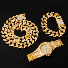 Kit 3 em 1 Ice Cubano 20mm (Corrente + Pulseira + Relógio - Cravejado com Zircônia - Ouro/Prata) - comprar online