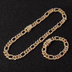 Imagem do Kit Ice Italiano 13mm (Corrente + Pulseira - Cravejado com Zircônia - Ouro/Prata)