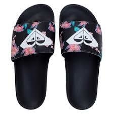 Chinelo Slide Roxy Slippy Floral Preto - 517813