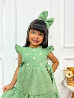 Imagem do Vestido Helena bordado Verde Claro - Acompanha Laço