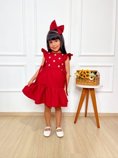 Vestido Helena bordado Vermelho - Acompanha Laço