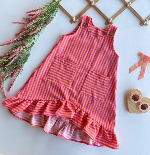 Vestido Mullet listras com bolso