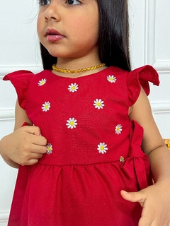 Vestido Helena bordado Vermelho - Acompanha Laço - loja online