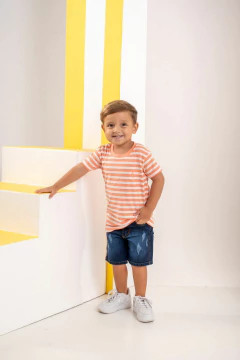 Camiseta listrada Algodão - Laranja - comprar online