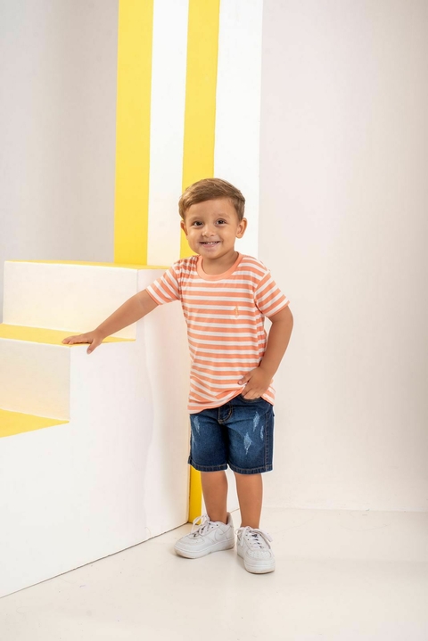 Camiseta listrada Algodão - Laranja - comprar online