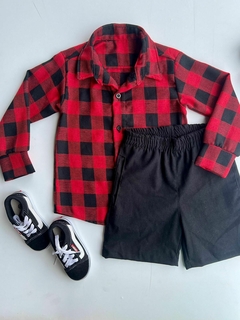 Conjunto Xadrez vermelho - Camisa e bermuda