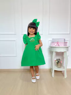 Vestido Bordado Isadora - Verde com laço - loja online