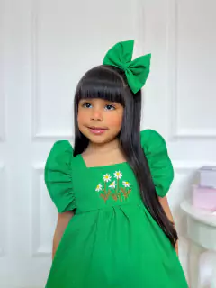 Vestido Bordado Isadora - Verde com laço - Ello de Mamãe