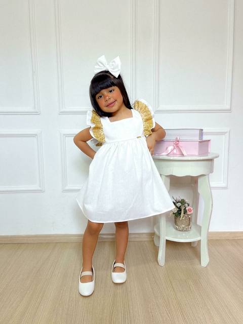 Vestido Bordado Isadora - Branco com laço - comprar online