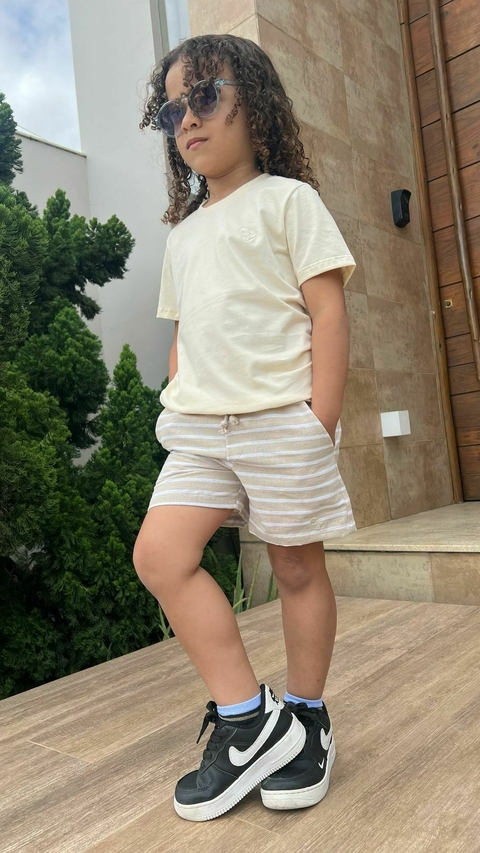 Bermuda Linho listrada - Marrom