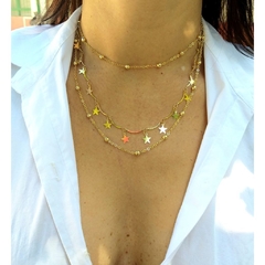 Colar triplo estrelas e bolinhas banhado a ouro 18k - comprar online