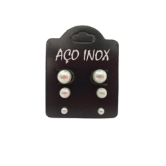 Trio brincos de pérola em aço inox - comprar online