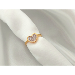 Anel coração com zircônias banhado a ouro 18k