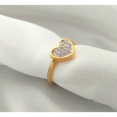 Anel coração com zircônias banhado a ouro 18k - comprar online