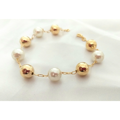 Pulseira bolas com pérola banhada a ouro 18k