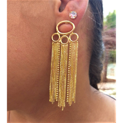 Maxi brinco elos com franja banhado a ouro 18k - comprar online