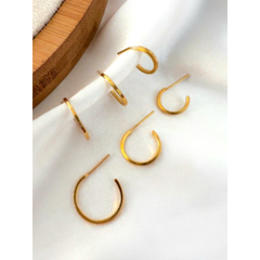 Trio de argolas lisas banhada a ouro 18k