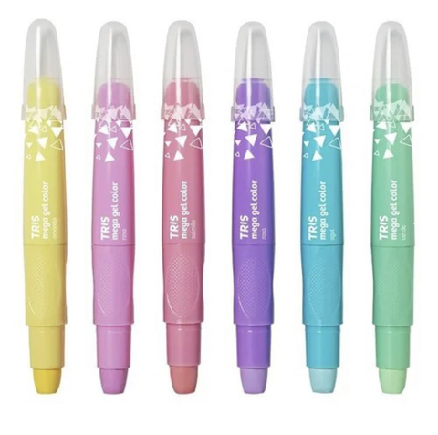 Giz de Cera Retrátil 6 Cores Pastel Mega Gel Tris