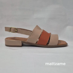 Sandália Comfort em couro legítimo com tiras salto 2,5 cm nas Cores Bronze e Nude/Terracota - mattzame