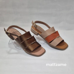 Sandália Comfort em couro legítimo com tiras salto 2,5 cm nas Cores Bronze e Nude/Terracota - comprar online