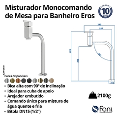Monocomando Para Banheiro Bica Alta Eros 6209 Cromado Fani - Vannkurs Metais