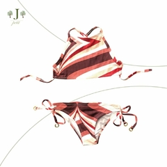 Biquini Frente Unica Branco E Rose Com Textura