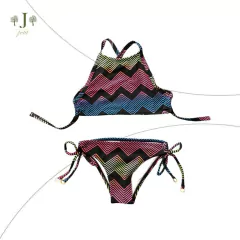 Biquini Frente Unica Adulto Preto Chevron Rosa E A