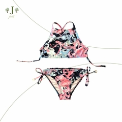 Biquini Frente Unica Tie Dye Rosa E Azul