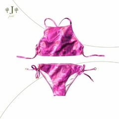 Biquini Frente Unica Ondas Lilas E Rosa