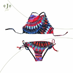 Biquini Frente Unica Vermelho E Azul