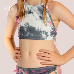 Biquini Frente Unica Tie Dye Rosa E Preto - comprar online