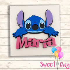 Plaquinha Stitch com nome 8 cm ( 03 peças )