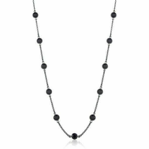 Colar Clássico com Pontos de Luz em Ródio Negro 70cm