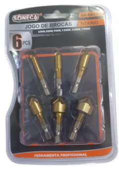 Kit 6 Brocas Escareadoras Chanfrar Madeira Aluminio 6-19mm - idea - comprar online