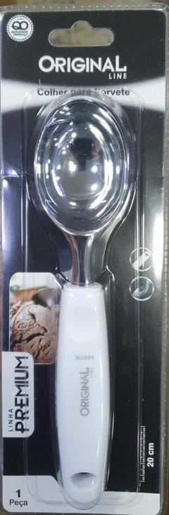 Colher Concha De Sorvete De Inox Cabo Branco Premium 20Cm Na Cartela - Original line na internet