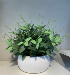 Arranjo c/folhas verdes no vaso louça - comprar online