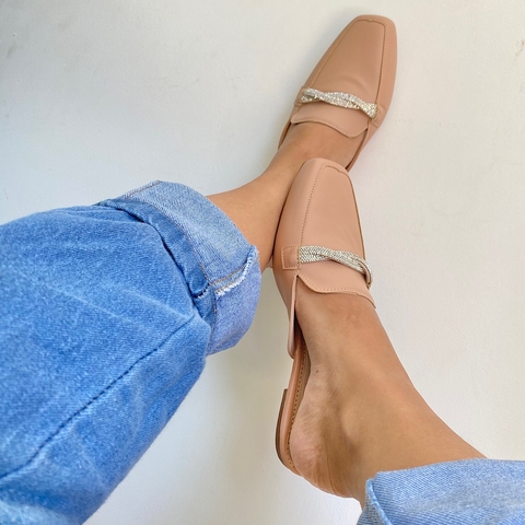 Mule Nude com Strass Entrelaçado