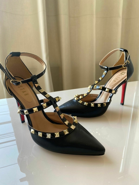 Scarpin Preto Com Spike Salto 11cm