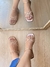 Sandália Rasteira Metalizado Rose Gold com Strass - Esbela Shoes