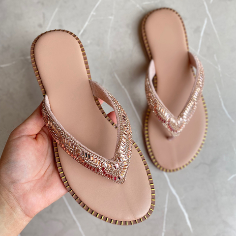 Rasteira De Dedo Nude com Strass