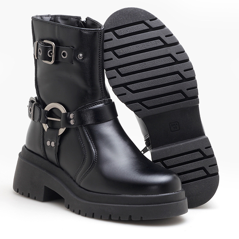Bota Coturno Preto com Fivelas Salto 5,5cm