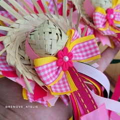 Par Laço São João - Par Rosa com Amarelo - Renove Ateliê