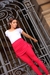 Imagem do Calça Legging com Saia Ajustável Vermelha - Cintura Alta que Modela e Não Marca Celulite