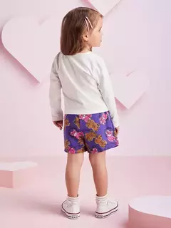 Conjunto roxo de blusa e shorts saia de ursinhos - Tindolelê